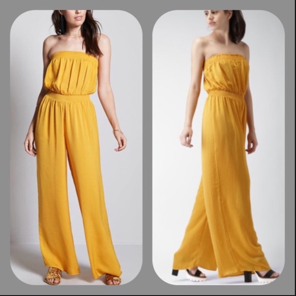 NWT Forever 21 Mustard/Gold Tube Jumpsuit - Picture 1 of 10